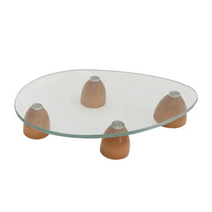 Centro de Mesa Vidro com Pés de Madeira 33x22x6cm Linha Sintonia