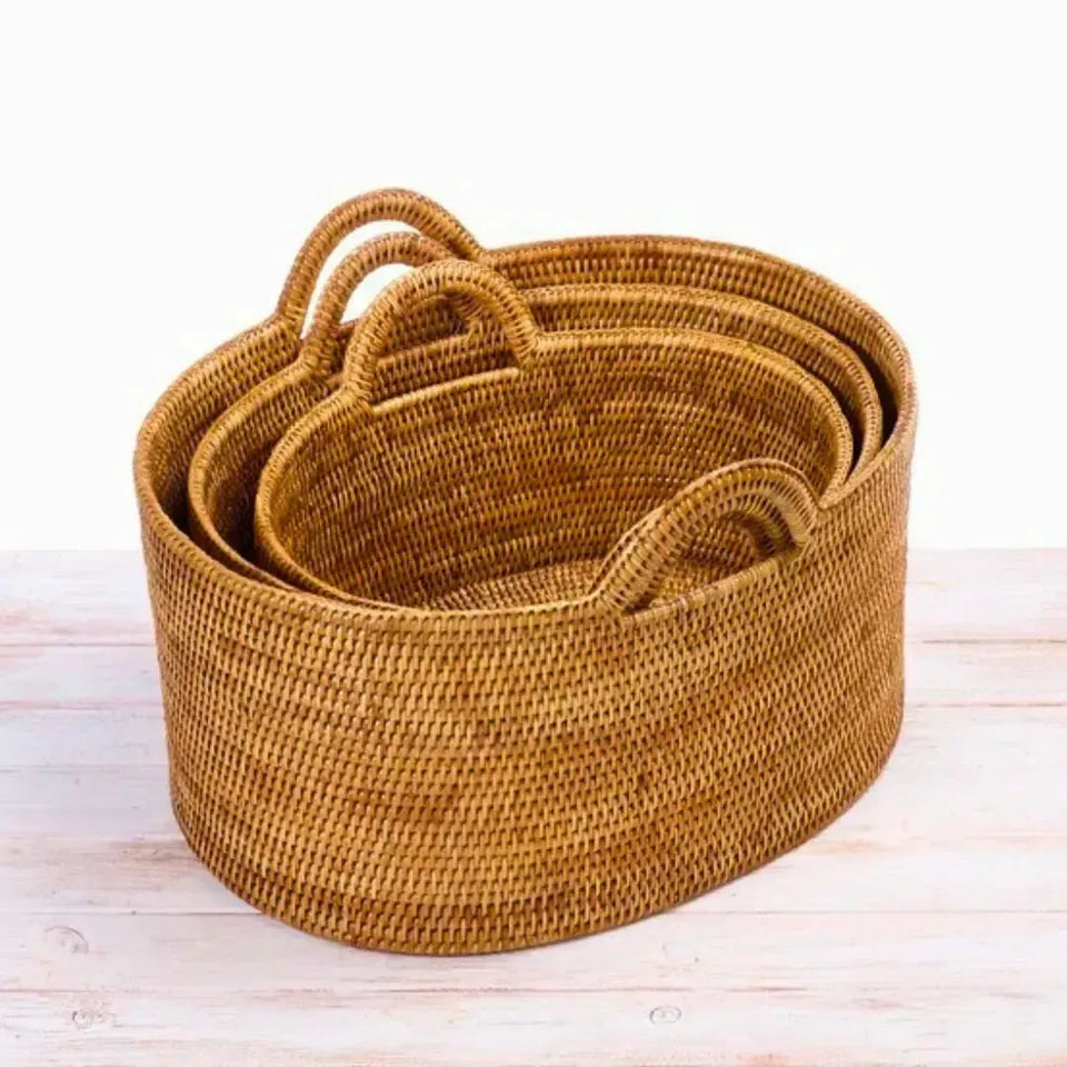 Cesta Oval em Rattan Bahali 43,5x32x18/20/27cm
