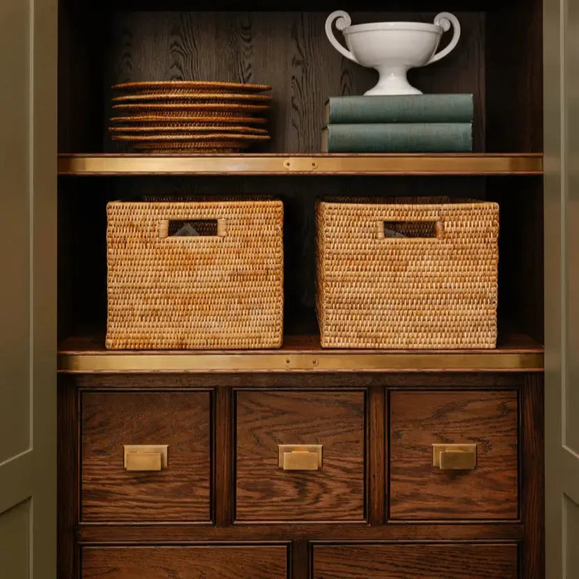 Cesta para Armazenamento em Rattan com Canto Retangular Bahali 23,5X31X43cm