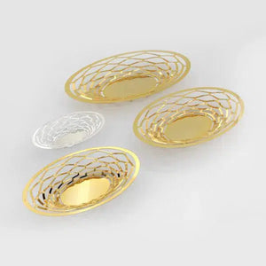 Cesto para Pão/Fruteira Oval Diamante Pequeno Inox Revestido em Ouro 24K Riva