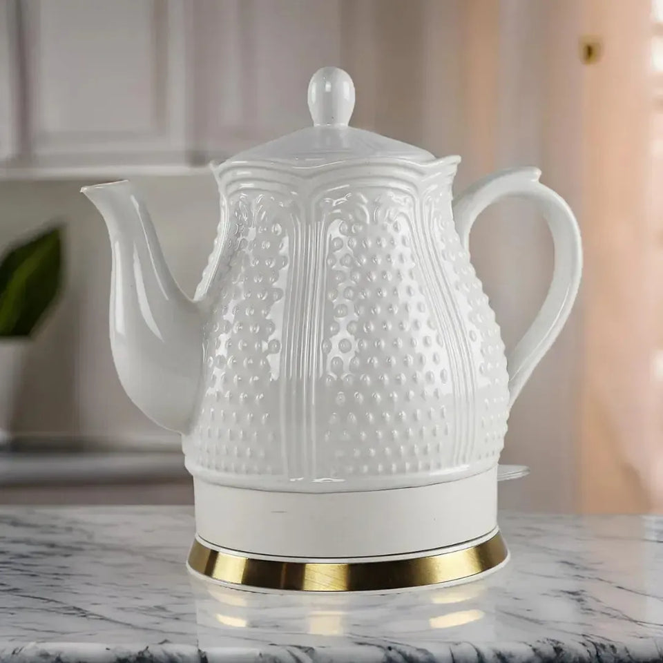 Chaleira Elétrica Porcelana Elegance Branca Decorada 1,5L 127V Tuut