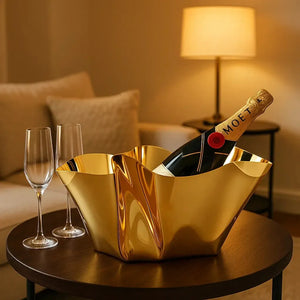 Champanheira / Cachepot Fiori Inox com Revestimento em Ouro 24k Riva