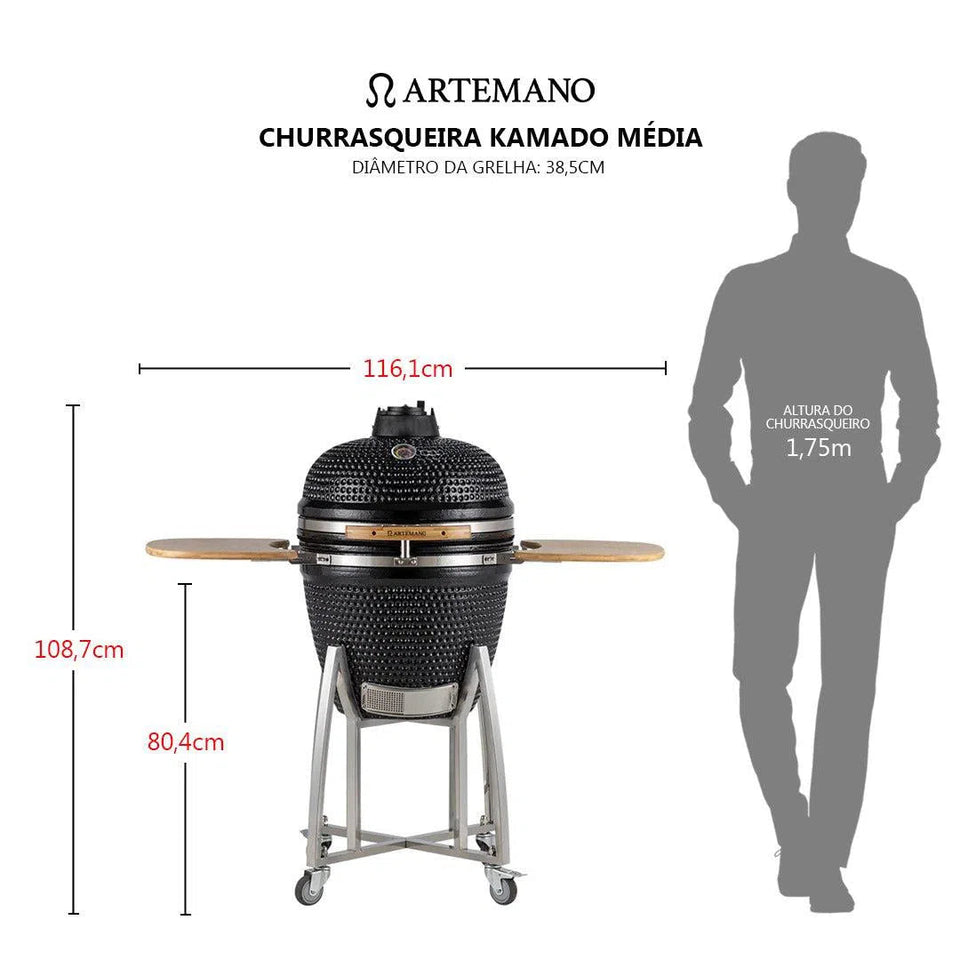 Churrasqueira Kamado Preta Artemano Média 18 Polegadas