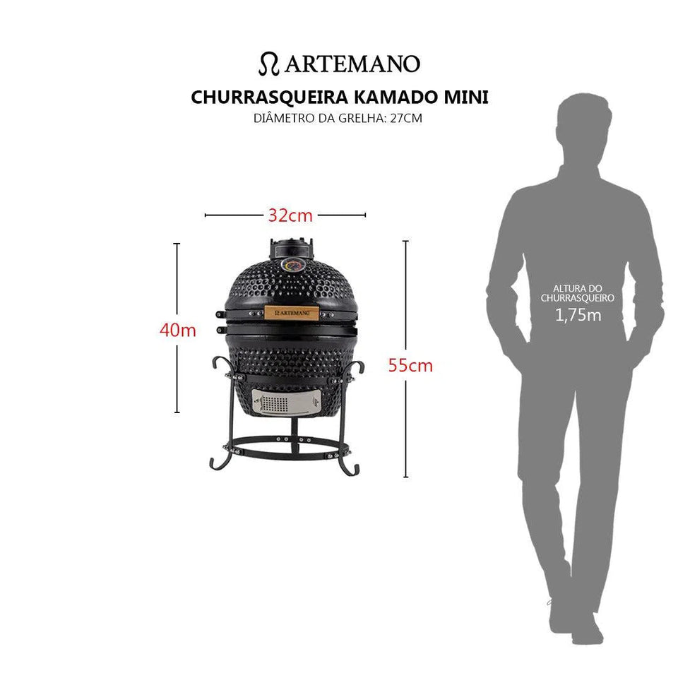 Churrasqueira Kamado Preta Artemano Mini 13 Polegadas