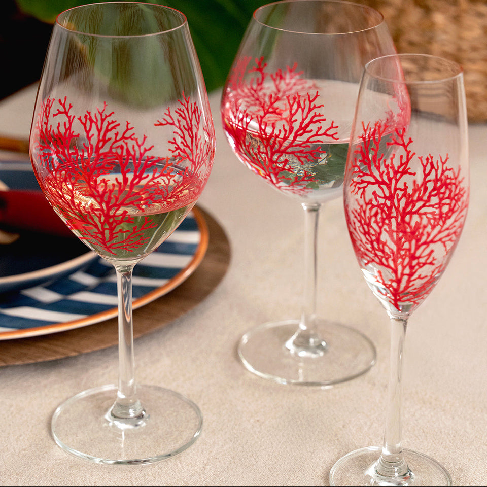 Jogo 6 Taças Champanhe Sante Flute em Cristal Ecológico 220ml Coral Vermelho
