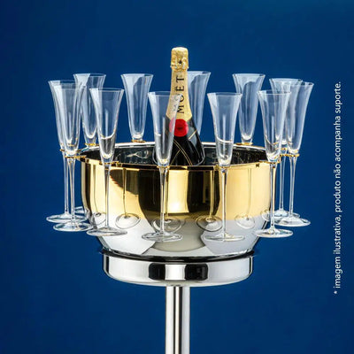 Compre e Ganhe: Champanheira com Suporte para 12 Taças Bottega Inox c/ Detalhes em Ouro Riva + 6 Taças Tulipani 120ml