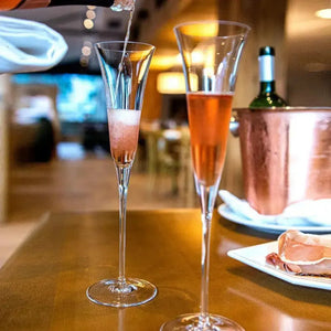 Compre e Ganhe: Champanheira com Suporte para 12 Taças Bottega Inox c/ Detalhes em Ouro Riva + 6 Taças Tulipani 120ml