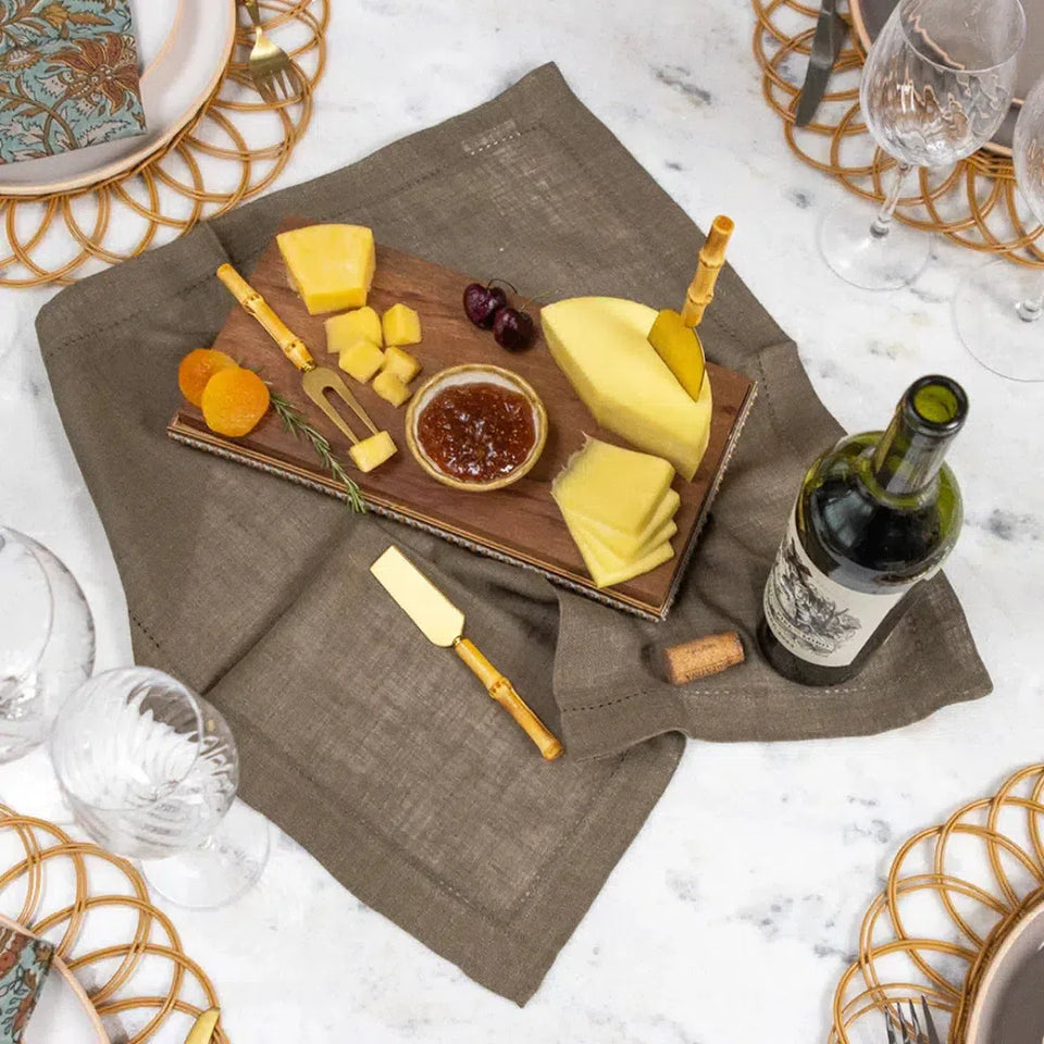 Conjunto 03 Peças para Queijo Garbo Bamboo Aço Inox Natural Dourado