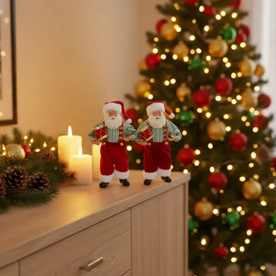 Conjunto 2 Adornos Decorativos Natal Papai Noel Tambor Vermelho / Verde