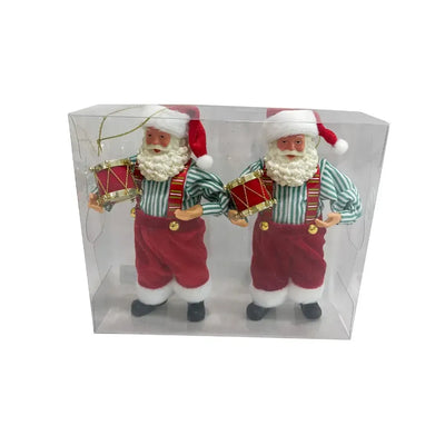 Conjunto 2 Adornos Decorativos Natal Papai Noel Tambor Vermelho / Verde