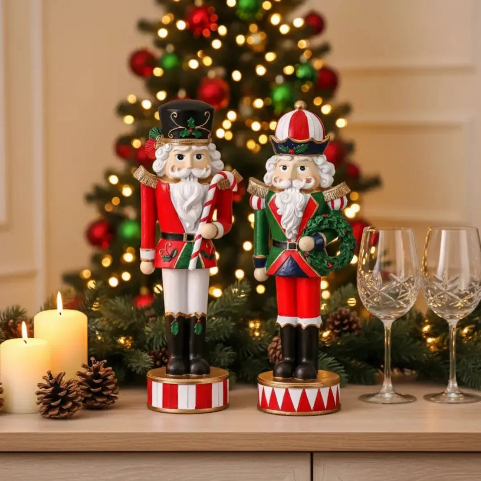 Conjunto 2 Adornos Decorativos Natal Resina Quebra Nozes 8,5x6,5x23,5cm