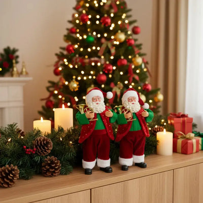 Conjunto 2 Adornos Natal Decorativos Papai Noel Trompete Vermelho / Verde