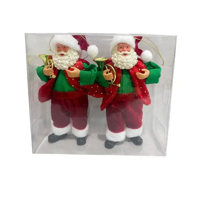 Conjunto 2 Adornos Natal Decorativos Papai Noel Trompete Vermelho / Verde