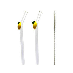 Conjunto 2 Canudos Vidro Reutilizáveis Limone com Escova para Limpeza Tuut