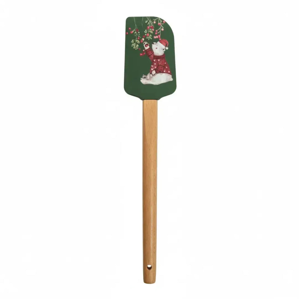 Conjunto 2 Espátulas Cozinha Natal Silicone / Madeira Verde