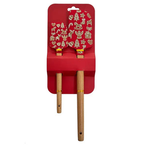 Conjunto 2 Espátulas Cozinha Natal Silicone / Madeira Vermelha