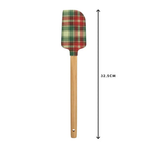 Conjunto 2 Espátulas Cozinha Natal Silicone / Madeira Xadrez Verde