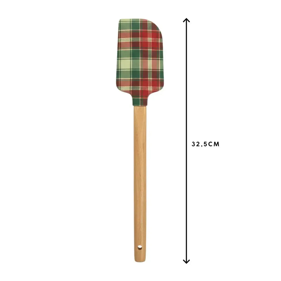 Conjunto 2 Espátulas Cozinha Natal Silicone / Madeira Xadrez Verde
