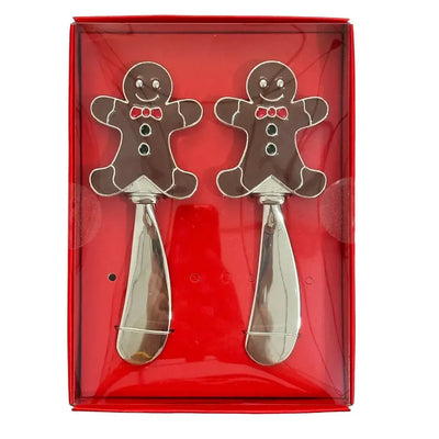 Conjunto 2 Espátulas Patê Natal Metal / Vidro Biscoito Gengibre Marrom