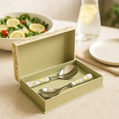 Conjunto 2 Talheres Salada Limone Aço Inox Com Cabo Porcelana Tuut