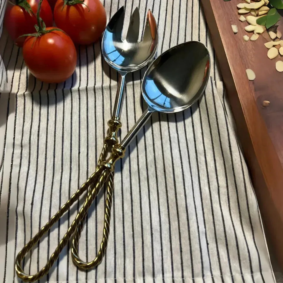 Conjunto 2 Talheres para Salada Alumínio com Cabo Corda Metal Object Bahali 31cm