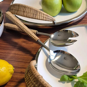 Conjunto 2 Talheres para Salada Alumínio com Cabo Rattan Object Bahali 30,5cm