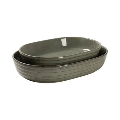 Conjunto 2 Travessas Ovais Cerâmica Verde Linha Singular