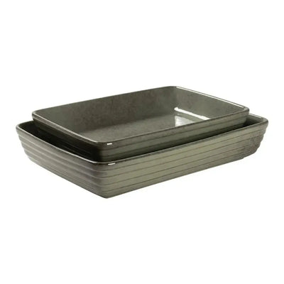 Conjunto 2 Travessas Retangulares Cerâmica Verde Linha Singular
