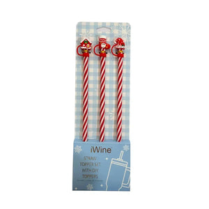 Conjunto 3 Canudos Para Bebidas Natal Silicone Branco / Vermelho