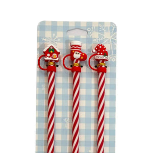 Conjunto 3 Canudos Para Bebidas Natal Silicone Branco / Vermelho