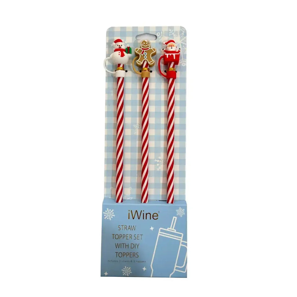 Conjunto 3 Canudos Para Bebidas Natal Silicone Vermelho / Branco