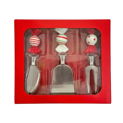 Conjunto 3 Espátulas Queijo Metal / Vidro Doces Natal Vermelho / Branco