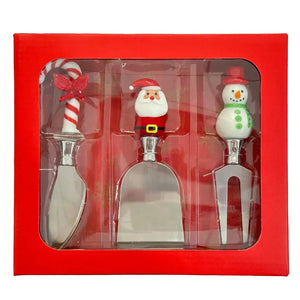 Conjunto 3 Espátulas Queijo Metal /Vidro Papai Noel Boneco Neve Natal Vermelho /Branco