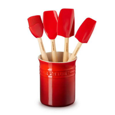 Conjunto 3 Espátulas e 1 Pincel Craft com Porta Utensílios Cerâmica Clássico Vermelho 1,1L Le Creuset