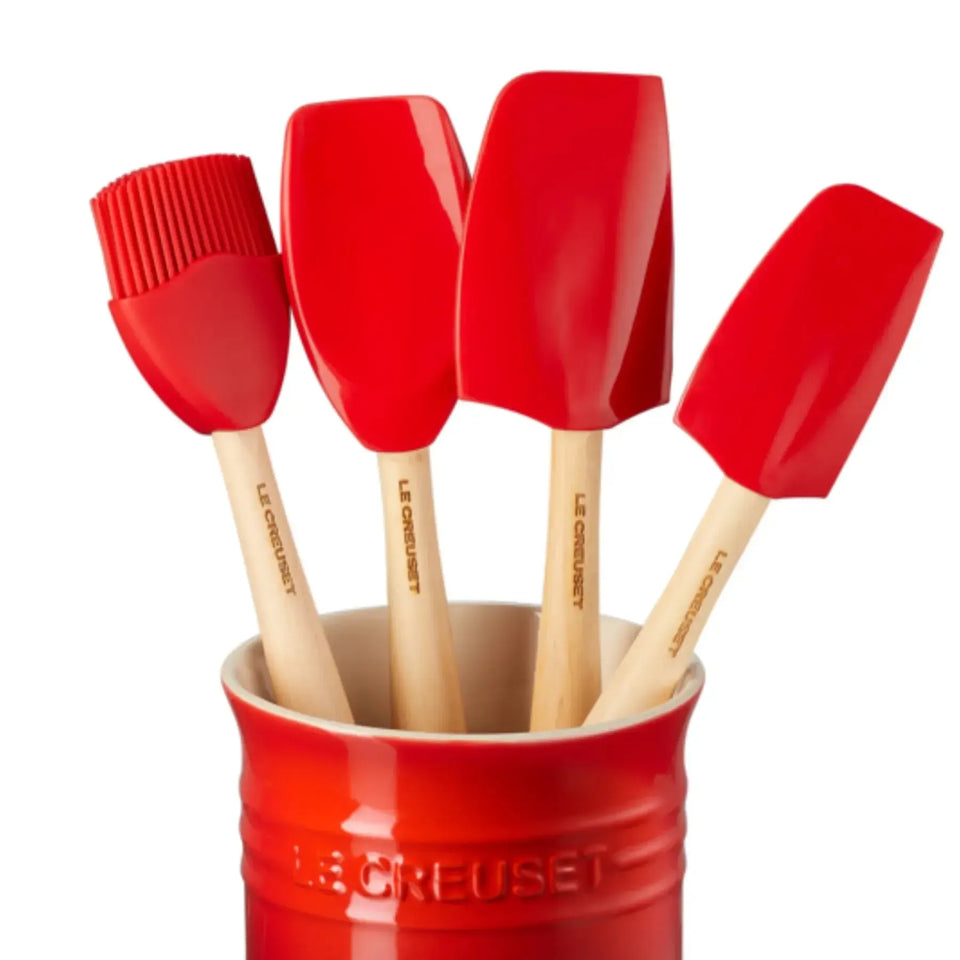 Conjunto 3 Espátulas e 1 Pincel Craft com Porta Utensílios Cerâmica Clássico Vermelho 1,1L Le Creuset
