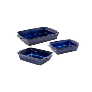Conjunto 3 Travessas Retangulares Cerâmica Azul Refúgio