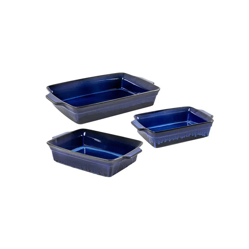 Conjunto 3 Travessas Retangulares Cerâmica Azul Refúgio