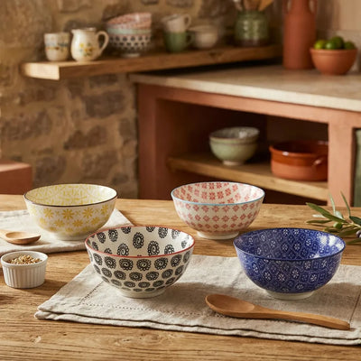 Conjunto 4 Bowls Cerâmica Colorido Decorativo 5,5x12cm