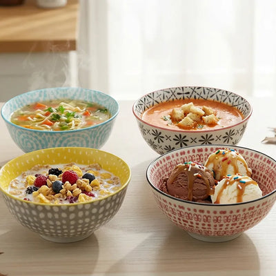 Conjunto 4 Bowls Cerâmica Colorido Decorativo 6x12cm