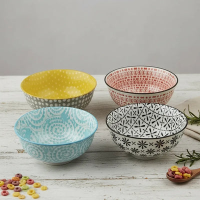 Conjunto 4 Bowls Cerâmica Colorido Decorativo 6x12cm