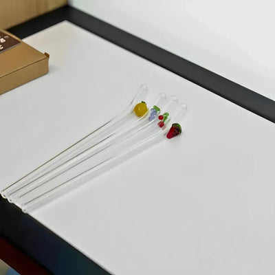 Conjunto 4 Canudos Vidro Reutilizáveis Mix de Frutas com Escova para Limpeza Linha Sintonia