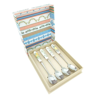 Conjunto 4 Colheres Sobremesa Limone Aço Inox Com Cabo Porcelana Tuut