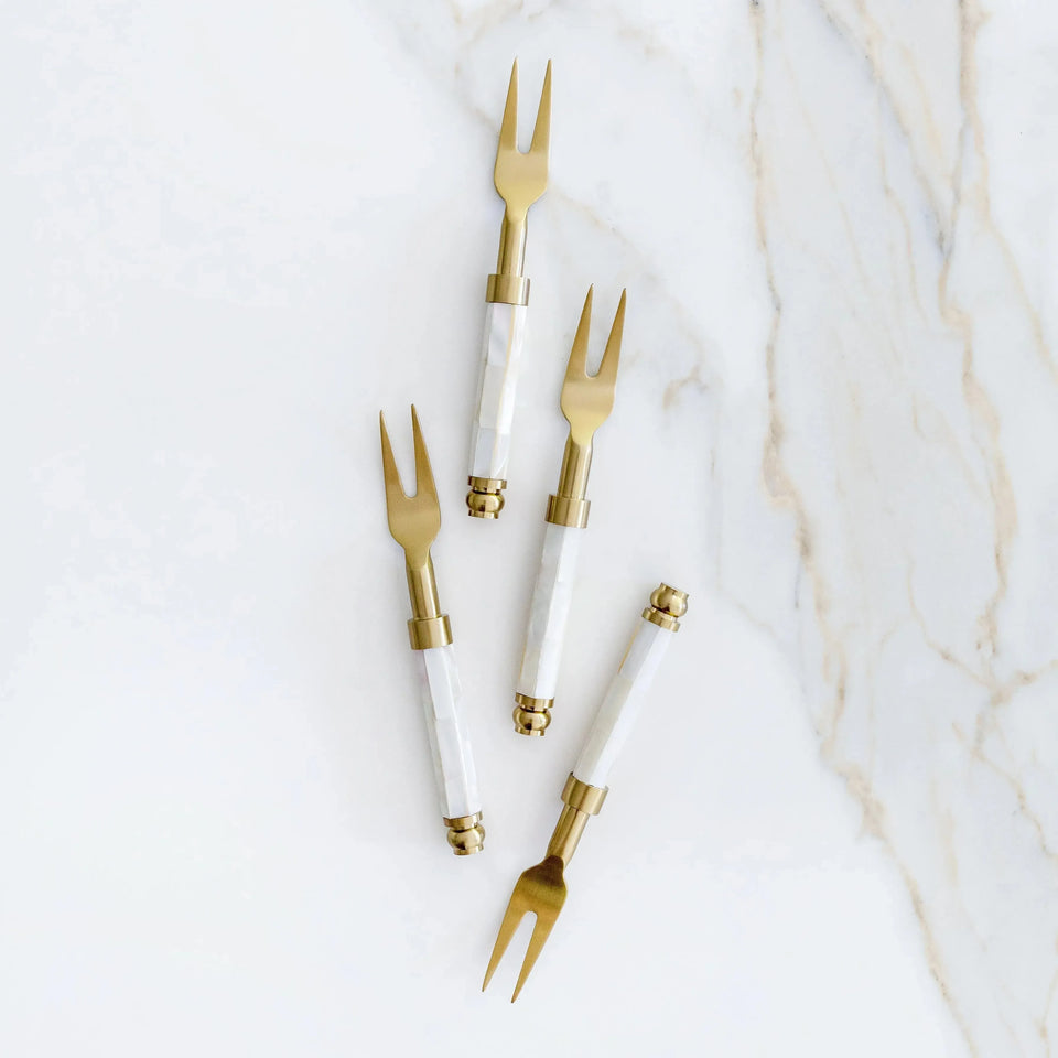 Conjunto 4 Garfos Aperitivo Luxo Madrepérola Branco
