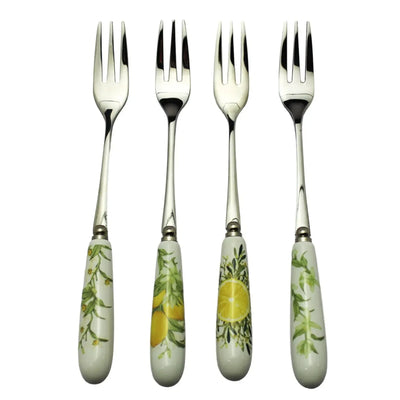 Conjunto 4 Garfos Sobremesa Limone Aço Inox Com Cabo Porcelana Tuut