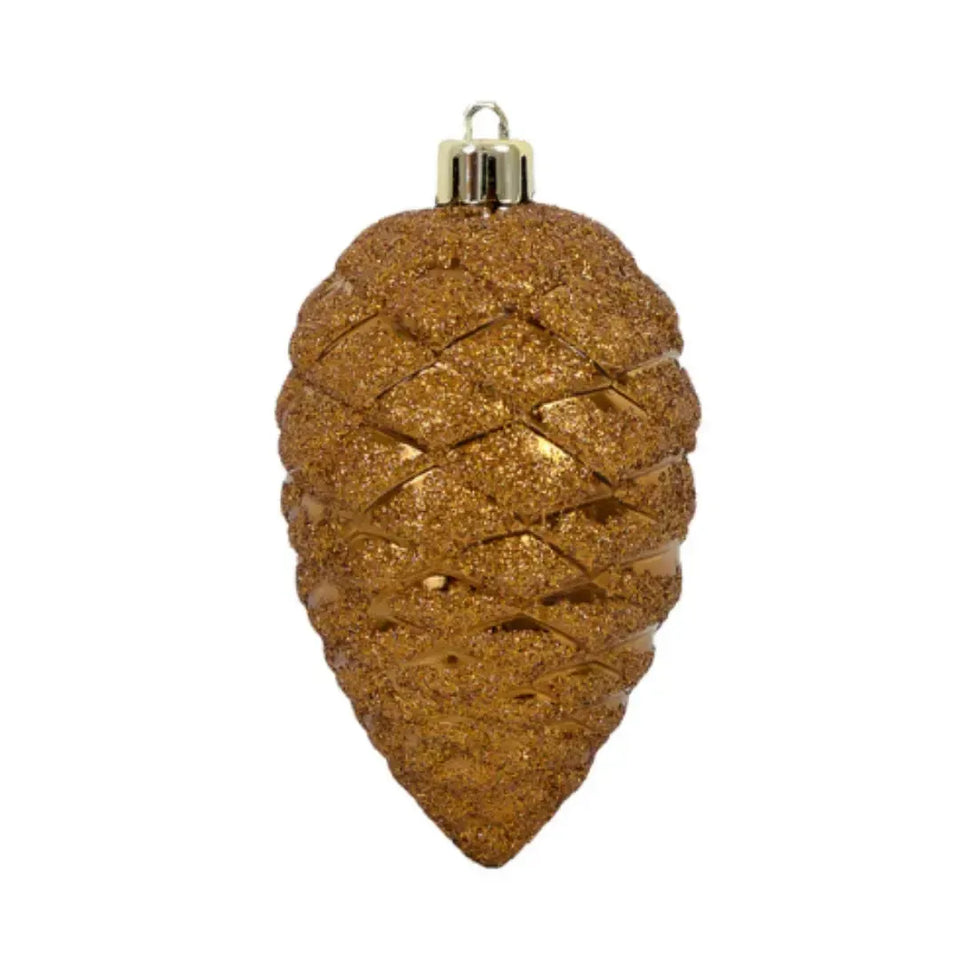 Conjunto 4 Peças Enfeite Pinha para Pendurar Dourada Natal 10x5,5x22cm