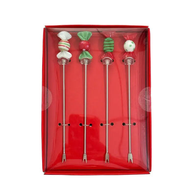 Conjunto 4 Peças Misturador Bebidas Metal Doces Natal Zinco Verde / Vermelho