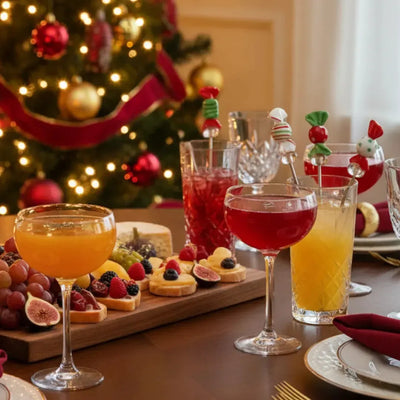 Conjunto 4 Peças Misturador Bebidas Metal Doces Natal Zinco Verde / Vermelho