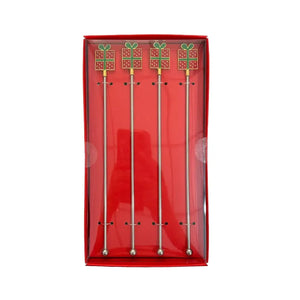 Conjunto 4 Peças Misturador Bebidas Metal Presente Natal Zinco Verde / Vermelho