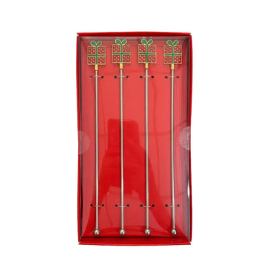 Conjunto 4 Peças Misturador Bebidas Metal Presente Natal Zinco Verde / Vermelho