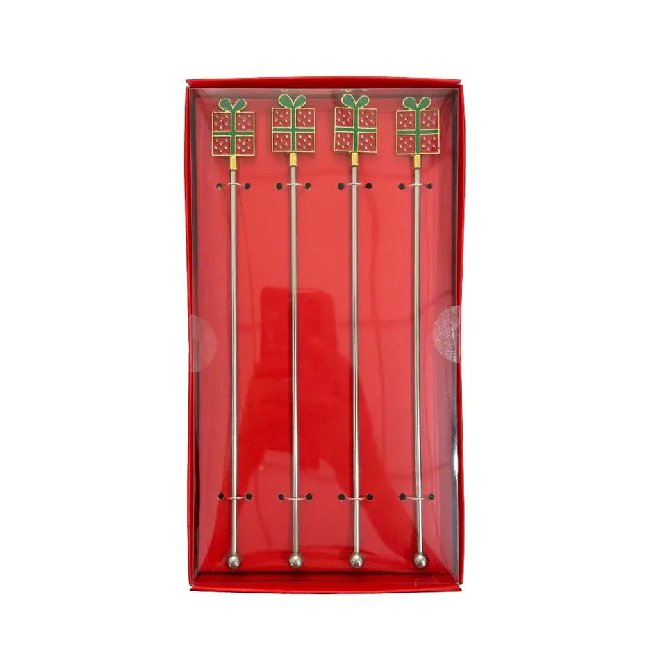 Conjunto 4 Peças Misturador Bebidas Metal Presente Natal Zinco Verde / Vermelho